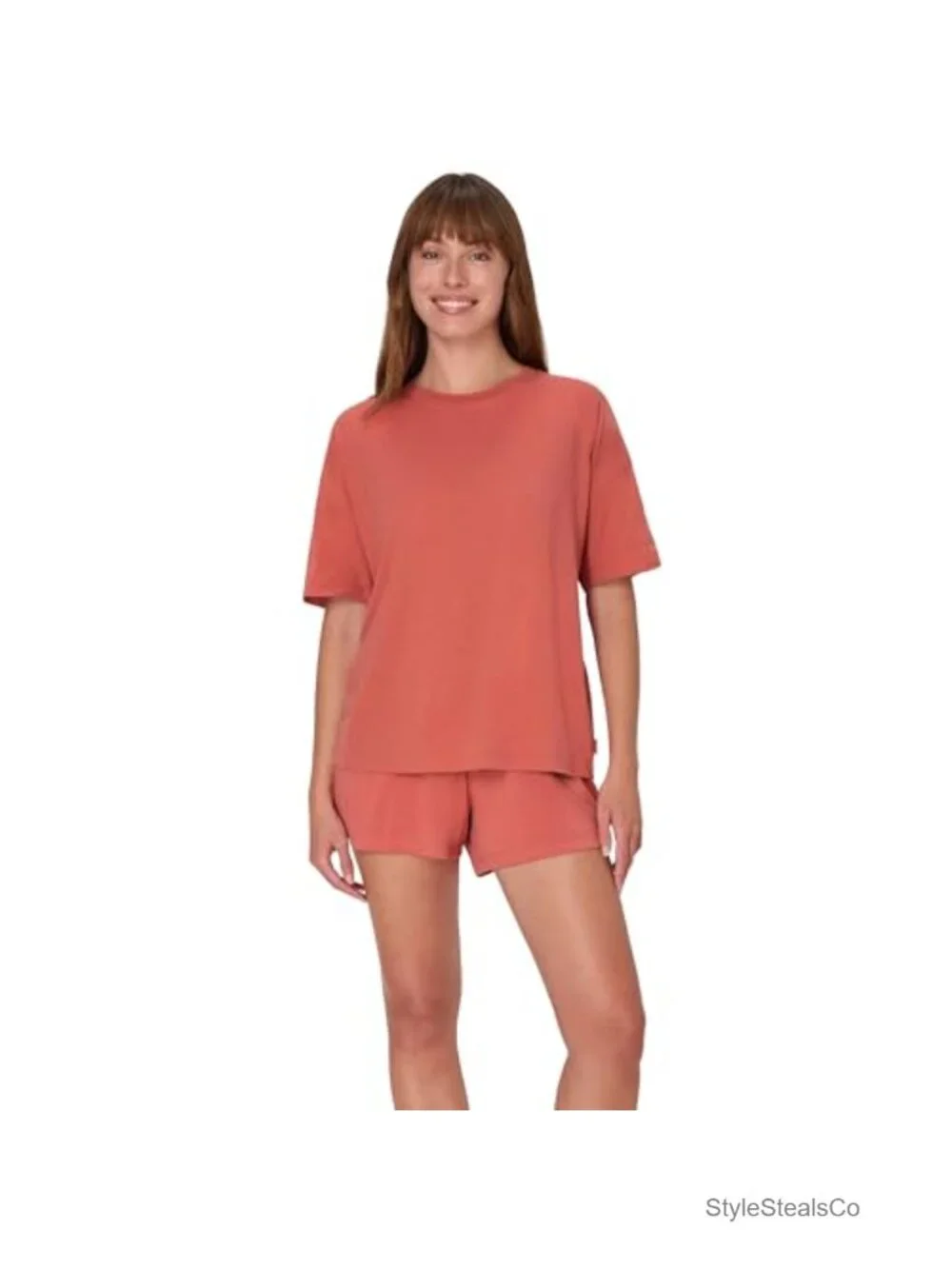 Two-Piece Pajama Set - T-Shirt & Sleep Shorts - Cotton Blend